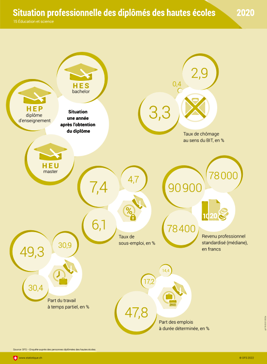 Chiffres de l'année 2020 sur le taux de chômage, le taux de sous-emploi, la part du travail à temps partiel, l'emploi à durée déterminée et le revenu.